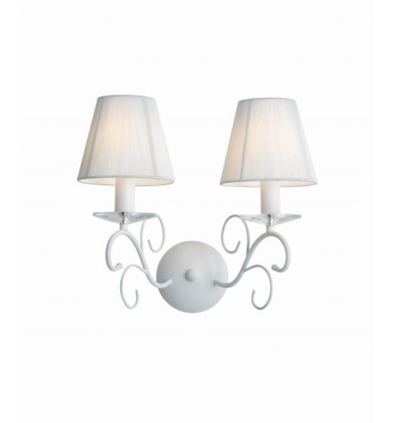 Applique 2 luci metallo bianco cristalli K9 paralumi lavorati bianchi 2XE14 non incl. PERLA Applique 2 luci metallo bianco cristalli K9 paralumi lavorati bianchi 2XE14 non incl. PERLA